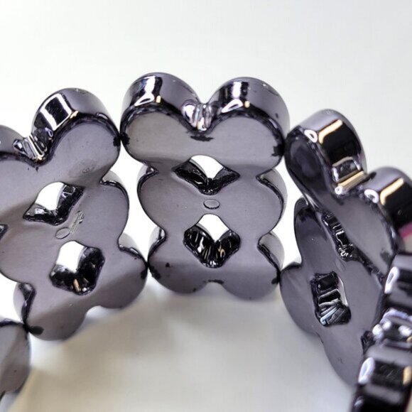 Light Hematite Tone Stretch Wide Bracelet Lightweight Stretch Bracelet - Picture 3 of 9